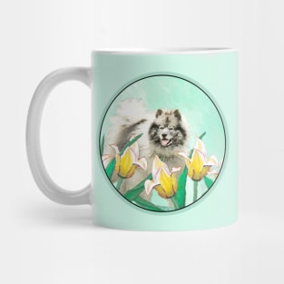 Keeshond in Tulips Mug